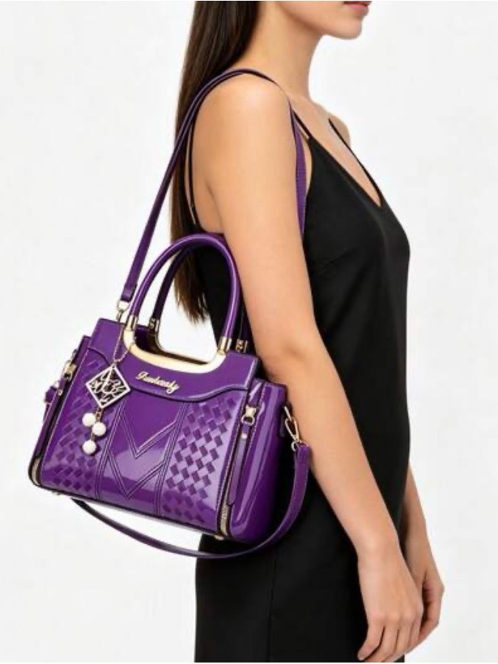 Danbaoly Purple Satchel Handbag, Coin Purse and Card Holder Set-NWOT